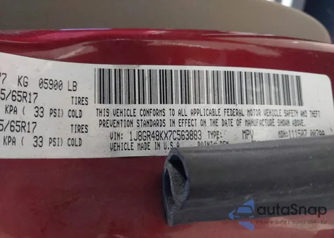 2007 Jeep Grand Cherokee Laredo из США, поврежденный, VIN 1J8GR48KX7C563883